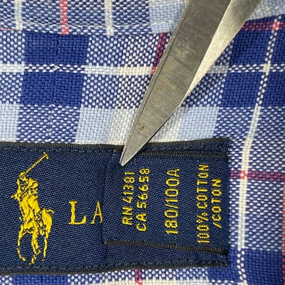 Ralph Lauren Blue & Red Plaid Short Sleeve Flesh Pony‎ Shirt Mens Size Large - Picture 4 of 9